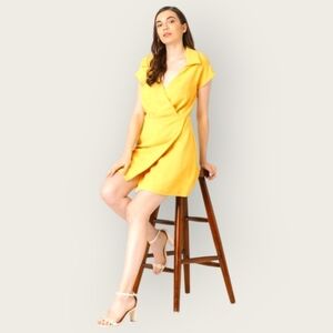 #138 Mango Ladies Minimalist Yellow Wrap Dress Size 2